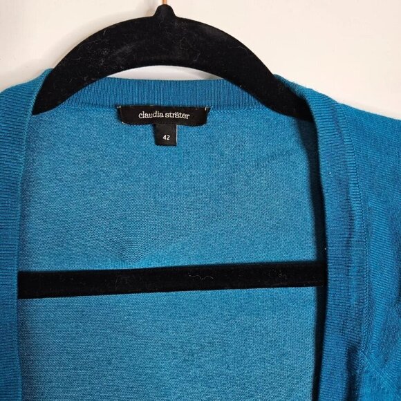 VTG Claudia Sträter Viscose Long Cardigan Sweater W/Pockets Women'S Size 42 Blue - Picture 4 of 6